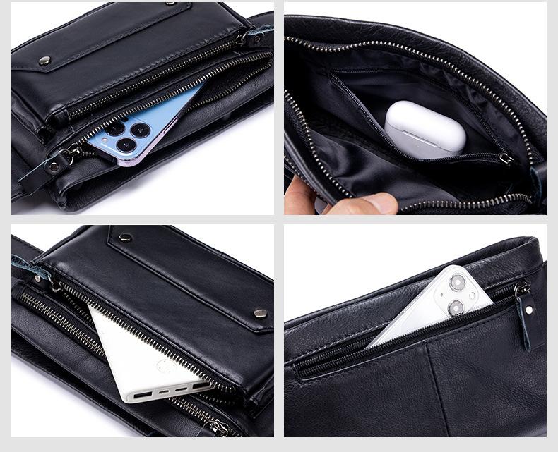 Herren Bauchtasche | Echte Vollnarbenleder Gürteltasche | Mehrere Taschen Crossbody Brusttasche für Handy Geldbörse Schlüssel Gürteltasche