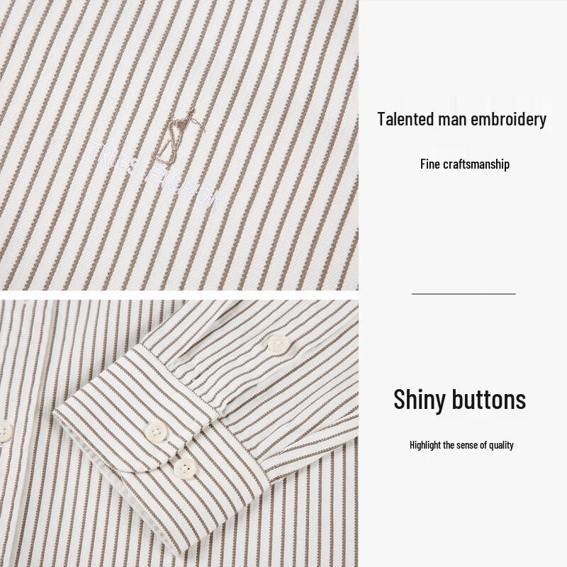 Men's 100% Cotton Embroidered Vertical Stripe Long Sleeve Casual Shirt