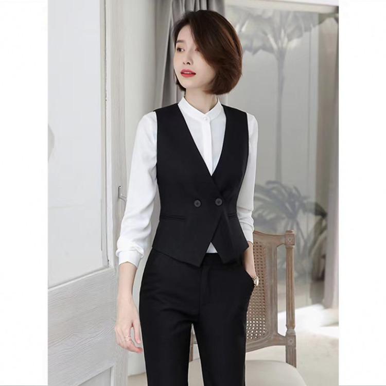 Gilet da Lavoro da Donna alla Moda Nero Slim Fit Giacca Gilet Casual Capo d'Abbigliamento Esterno