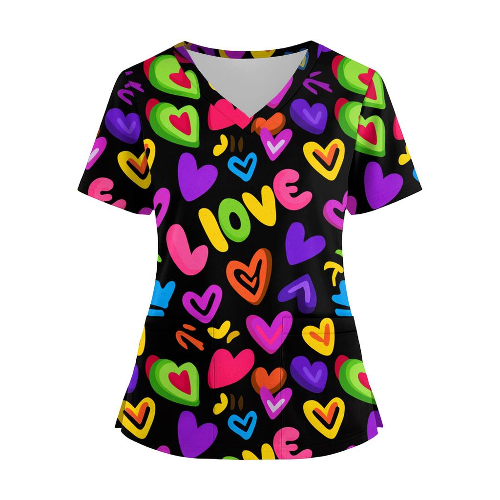 Salopetă de modă pentru femei cu mânecă scurtă și decolteu în V, cu buzunare, topuri cu imprimeu, haine