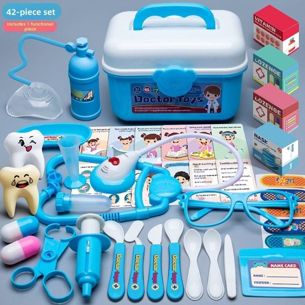 

Simulation Dentist Children Doctor Play Set Educational Kid Stethoscope Doctor Set Children Toys Blue 42Pcs