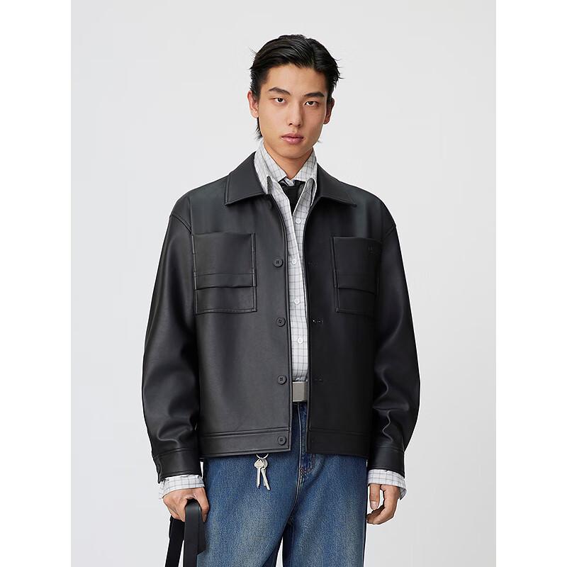 GXG Men's Retro PU Leather Embossed Pocket Jacket