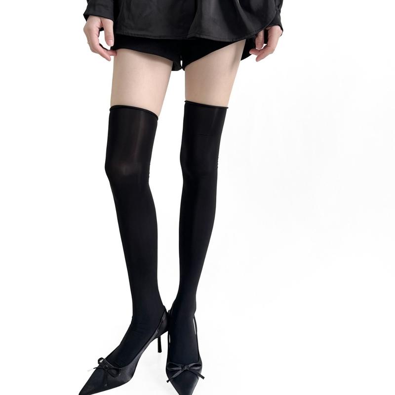 

Women s Oil Shiny Stockings Fashion Solid Color High Elastic Ultra-thin Long Socks Ladies Over Knee High Socks Collant Hosiery One Size чорний