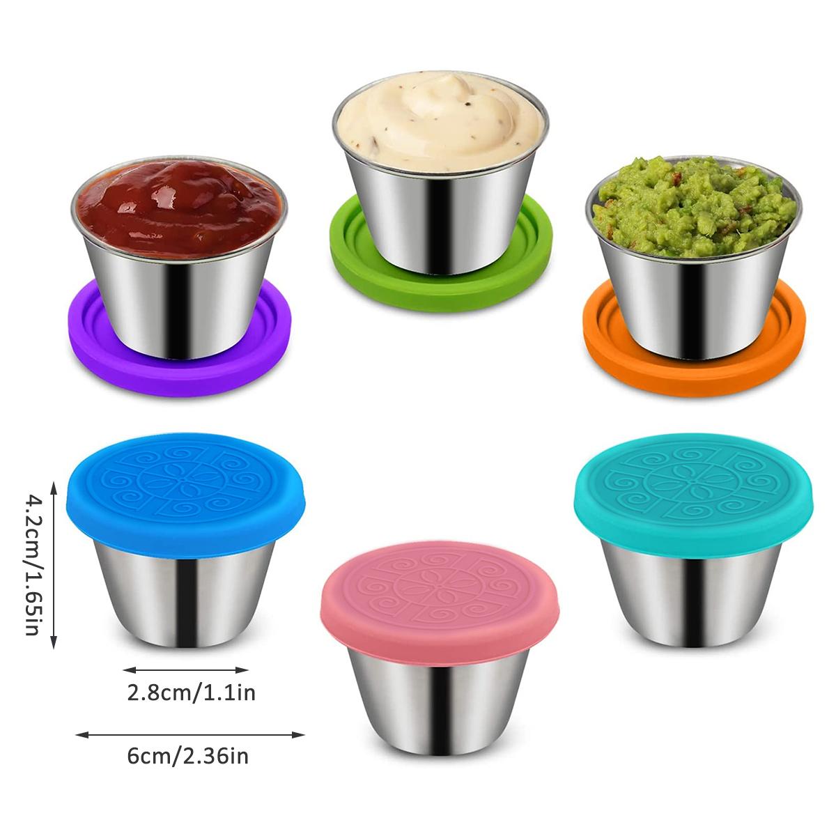 

6/3pc Sauce Cup Dipping Bowl Stainless Steel Salad Dressing Bowl Leak-proof Tomato Sauce Bento Saucer with Lid Mini Snack Box
