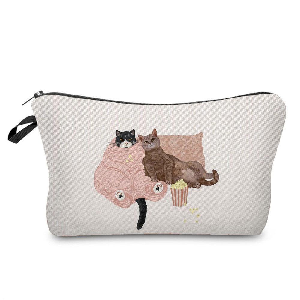 Women Cat Print Cosmetic Bag Toiletries Organize Travel Storage Case KTB