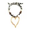 SHIXIN 2 Styles Fashion Hollow Big Love Heart Pendant Necklace for Women Vintage Leopard Chiffon Wood Bead Choker Necklace Gift