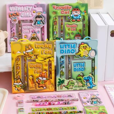 6Pcs School Supply Gift Set with Cartoon Box Elementary Student Stationery Kit for Back To School Kid Learning Essentials Birthday Holiday Present