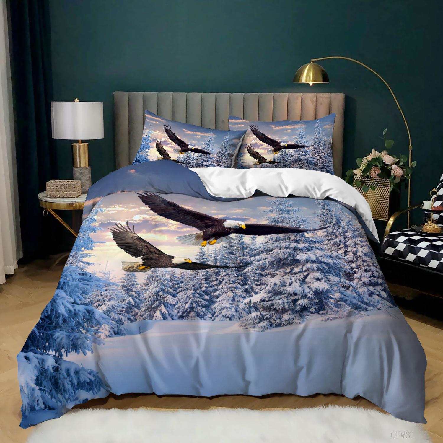 

Eagle Duvet Cover Set King/Queen SizeWhite Eagle Hunting On The Sea Print Bedding Set For Boys Man AdultsWith 2 Pillowcases EU Single(135*200cm)3pcs