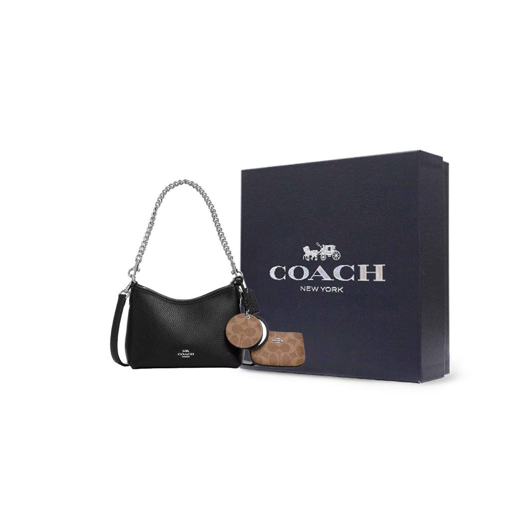 Coach Laurel 19 Metallic Logo Mirror Design Pebble Leather Crossbody Handbag Small Women Handbags Black CBI06-SVS3B