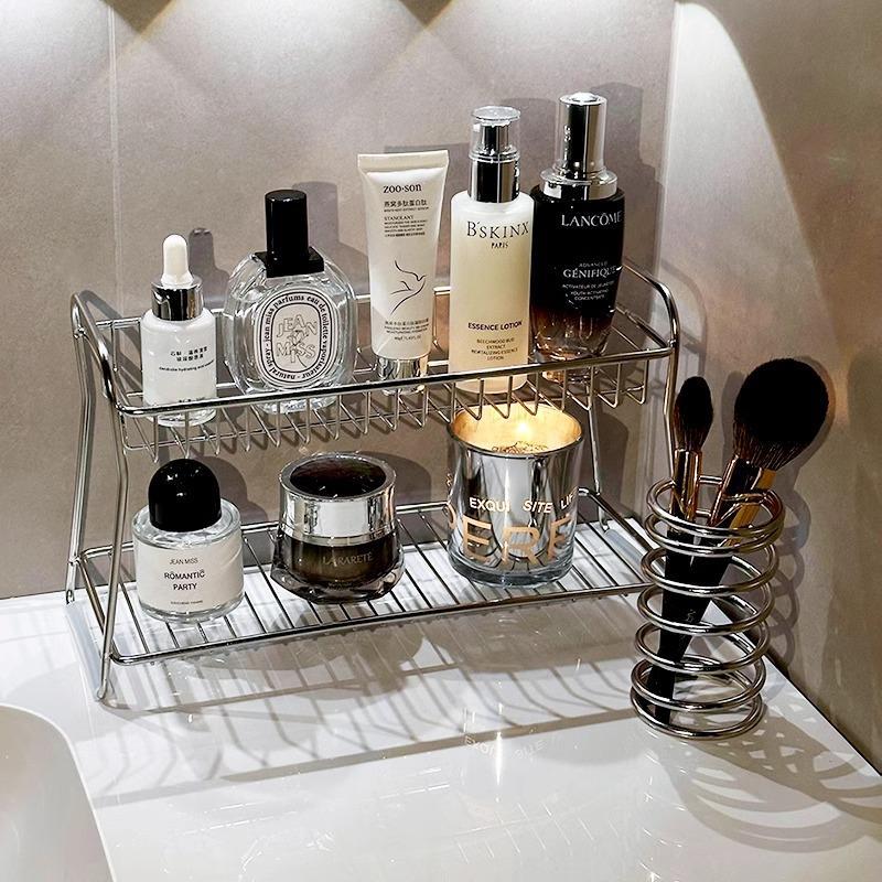 Stainless Steel Bathroom Toilet Countertop Rack Multi-layer Desktop Cosmetic Skin Care Product Storage Rack Cup Finishing Rack