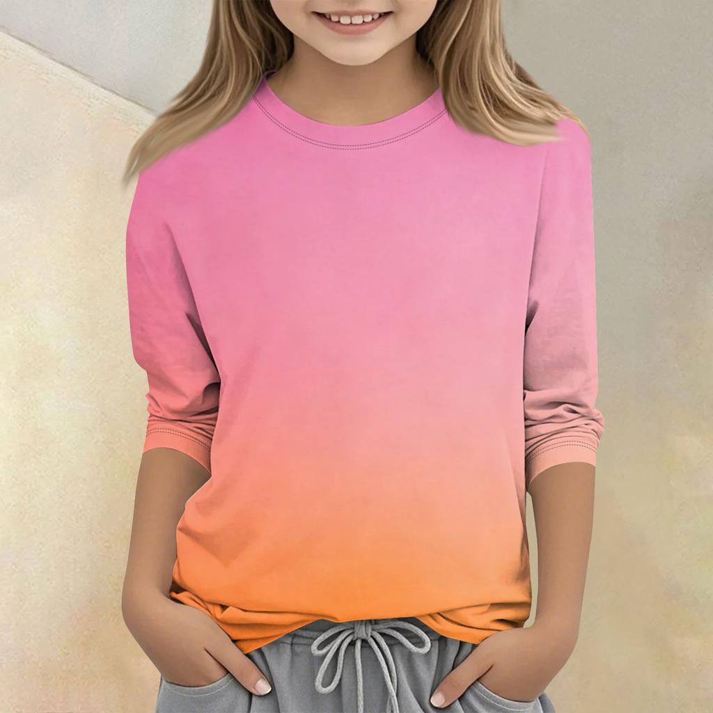 Children's Printed Round Neck Seven Quarter Sleeve Casual T-shirt