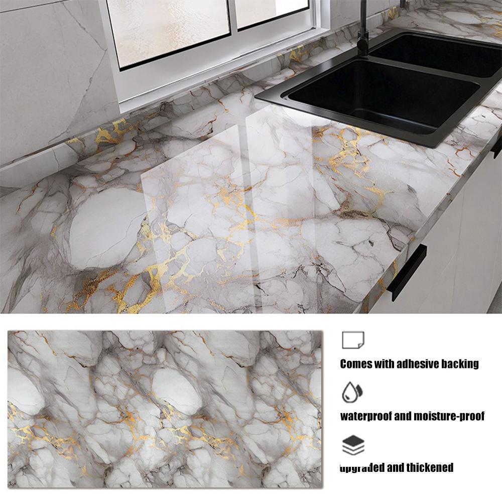 Kitchen Marble Wall Stickers Waterproof and Oil-proof Thick Stickers Stove Countertop Protective Film Self-adhesive Wallpaper