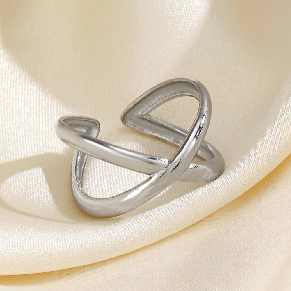 Vintage Stainless Steel Geometric Wave Rings for Women Gold Color Adjustable Rock Ring Aesthetic Wedding Trend Jewelry Gift