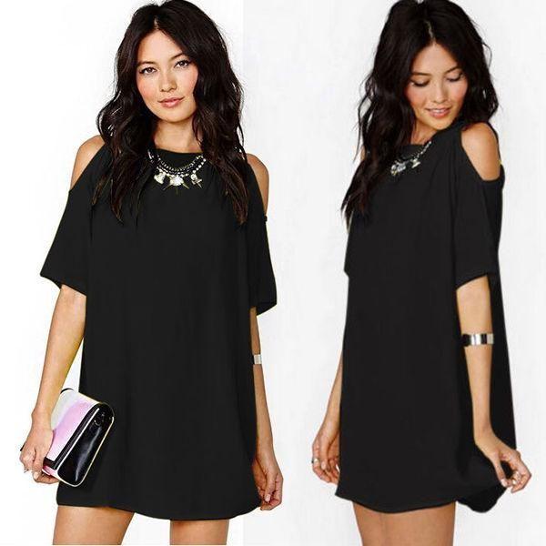 Large Shirt Size Women Shoulder Naked Silk Mousseline Summer Tshirt Dress