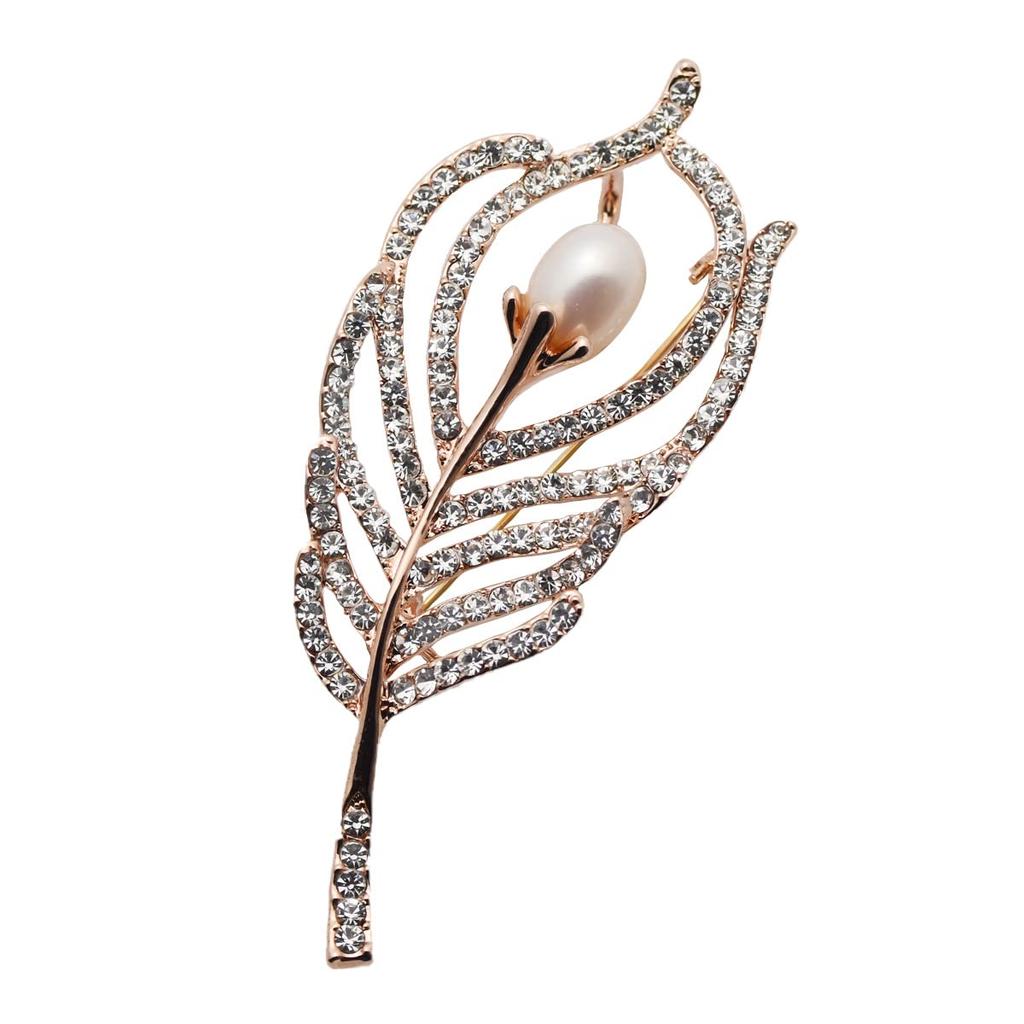 Pearl Pink Leaf Large 8mm Luxury Freshwater in Drawstring Care Cloth June White Graduation Entrance Weddings Mani Mani Brooch, Gold, Motif, Beads,