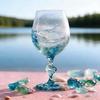 Spiral Cup Handle Wine Glass with Gradient Blue-Green Tone Unique Wave Texture Design Handheld Spiral Wine Cup