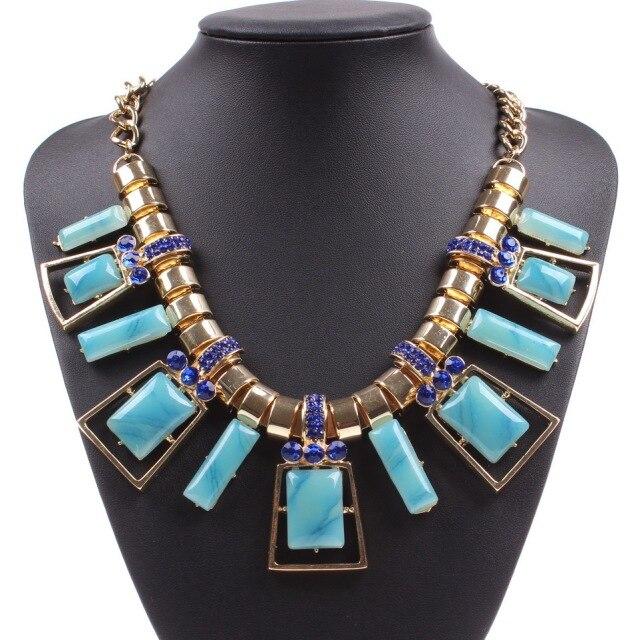 Mode Kristall Fyrkantig Harts Elegant Fest Kvinnor Guld Halsband För Damer