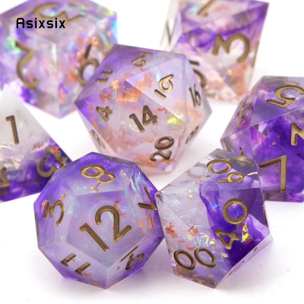 7 Pcs Purple White Resin Golden Number Sharp Edge Dice Polyhedral Dice Suitable for Role-Playing RPG  Board Game
