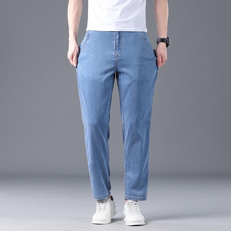 Jeans Men's Nine-Point Tencel Soft Lyocell Jeans Men's Summer Thin Straight Leg Loose Casual Nine-Point Pants