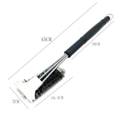 Three Head Scraper Stainless Steel Barbecue Brush Steel Wire Brush Barbecue Cleaning Brush Household Barbecue Tools Can Be Reused Ya468