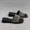 Women Summer Outer Wear Summer Open Toe Casual Flat Low Heel Fashion Square Toe Rhinestone Going Out Slippers Women