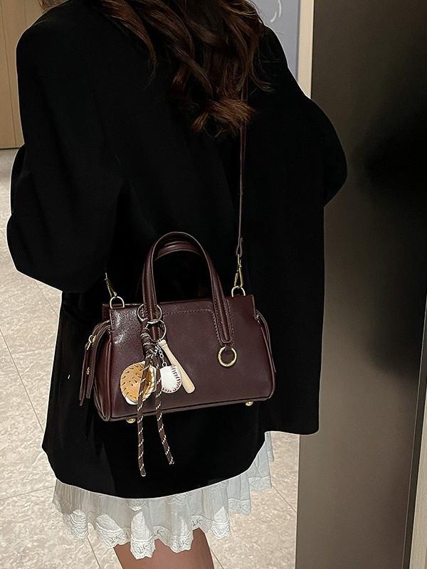 Retro Korean-Style Solid Color Boston Handbag - Women's Single Shoulder Crossbody Bag