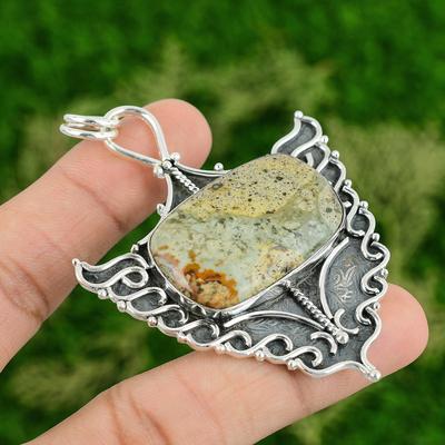 Daughters Day Deal Radiant Polychrome Jasper Stone Wedding Pendant 925 Silver