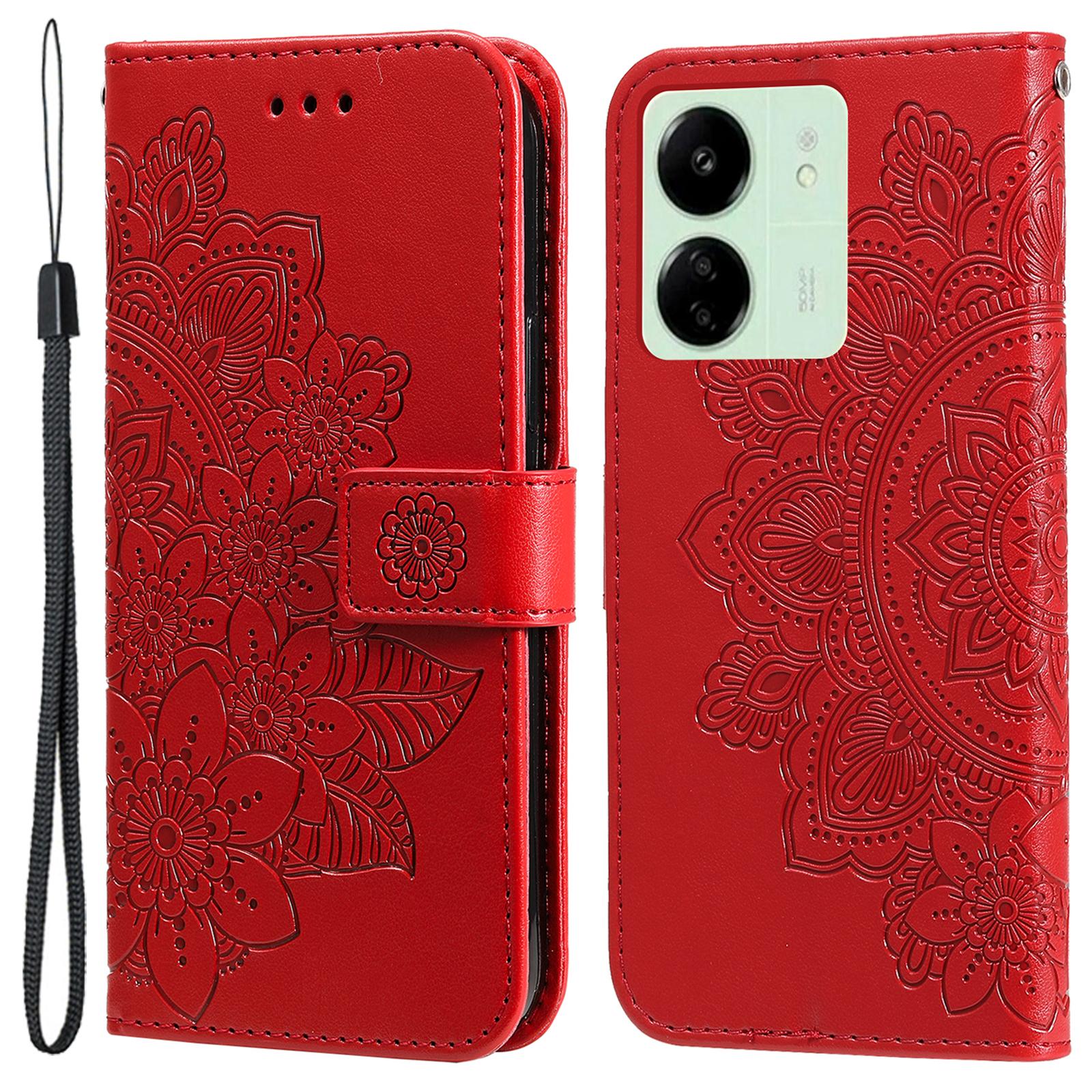 

Для Xiaomi Redmi 13C 4G/5G/13R 5G/Poco M6 5G/Poco C65 4G Чохол з квітковим візерунком зі штучної шкіри Гаманець Підставка Чохол для телефону Red