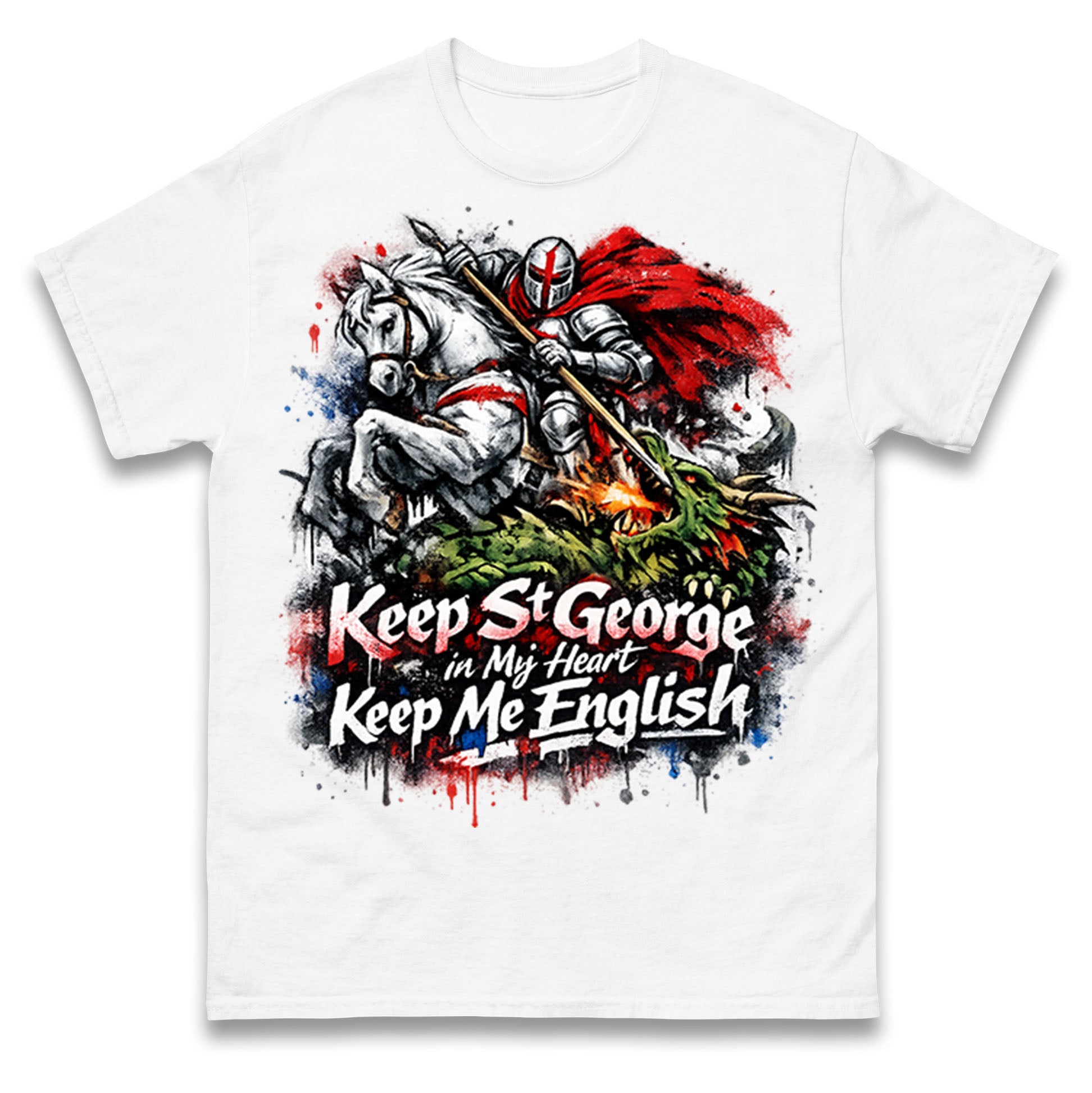 

St George Slaying Dragon Paint Effect T Shirt Tshirt Mens Womens Unisex Tops Tees S