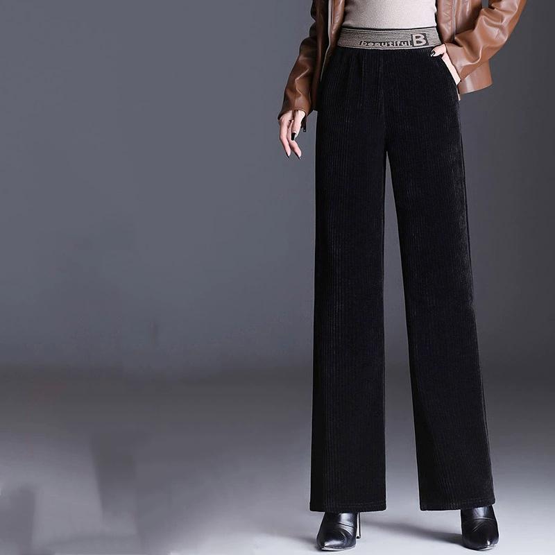 Fce Lined Unlined Corduroy Wide Leg Pants Women Casual Pants Autumn Winter Straight Loose Plus Size Pants