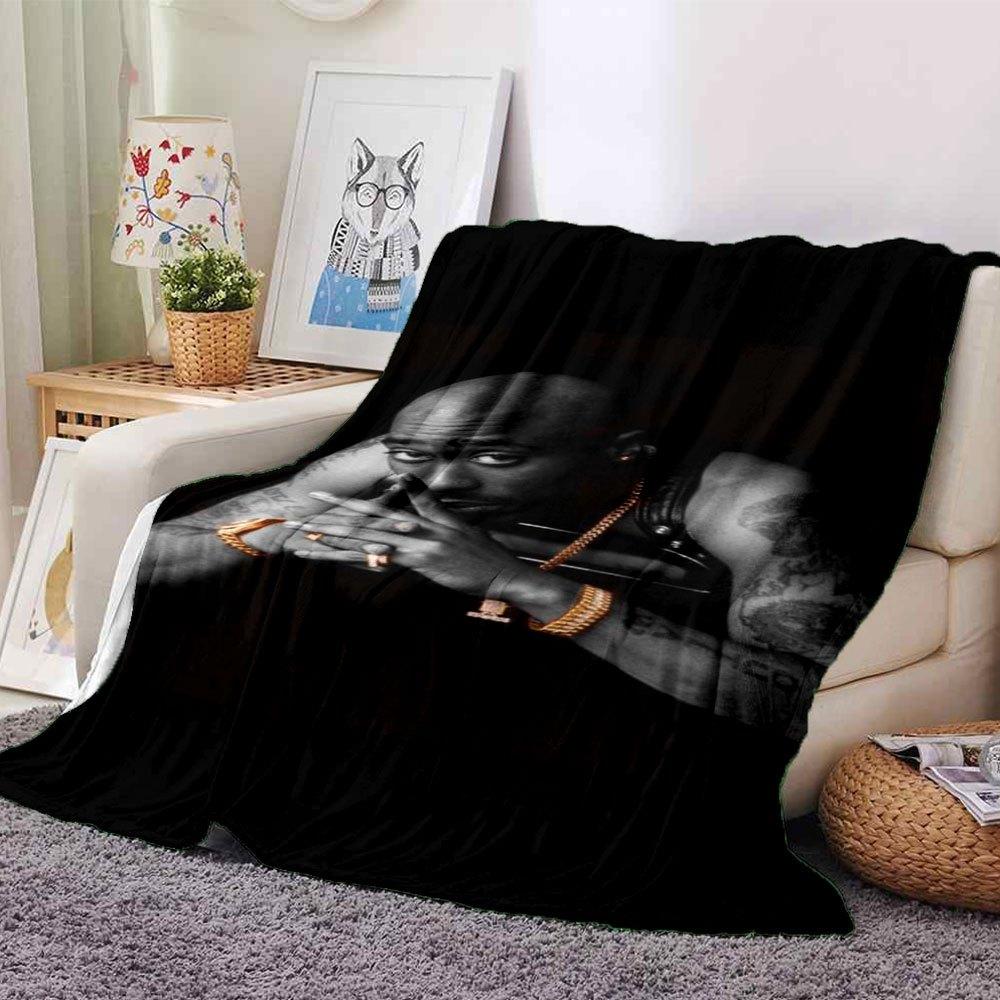 1pc 2PacHip Hop Blanket Soft Lightweight All Season Multi Purpose Throw for Sofa, Bed, Office & Picnics, French Style with Iconic Album Art & Quotes