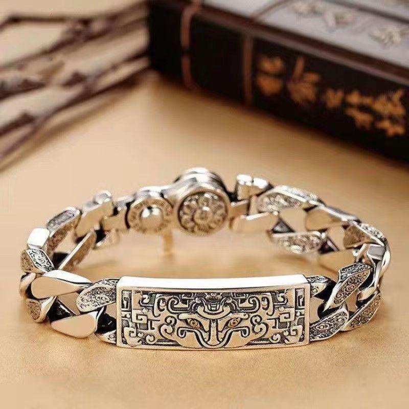 

Высококачественный мужской браслет из стерлингового серебра S925 для гурманов Om Mani Padme Hum, модный браслет в стиле ретро