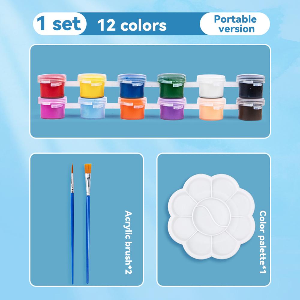 

12colors/Set Acrylic Pigment With Brush Palette Small Box Beginner Children s Hand Painted Graffiti Coloring Paint Painting Tool