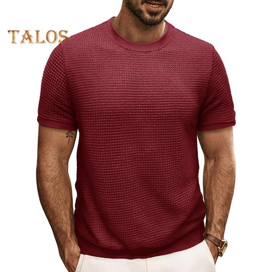 Vogue Wardrobe Zomer Heren Tops Gebreid Ronde Hals Korte Mouwen Effen Kleur Geribbeld Elastisch T-shirt Slim Fit Pullover Casual Dagelijkse Kleding M wijnrode kleur