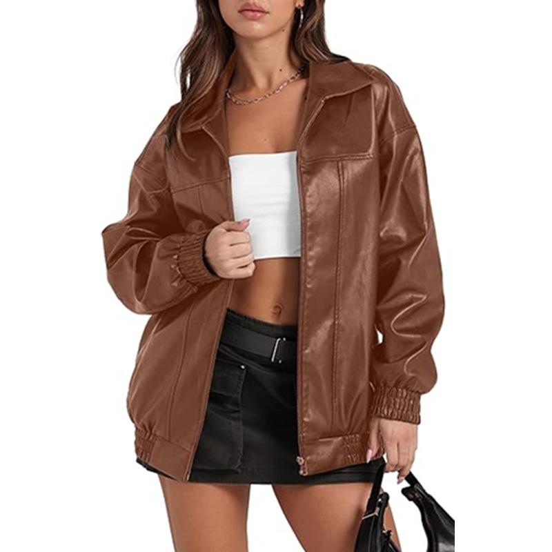 Women's Faux Leather Biker Jacket, Multi-Color Motorcycle Style Outerwear