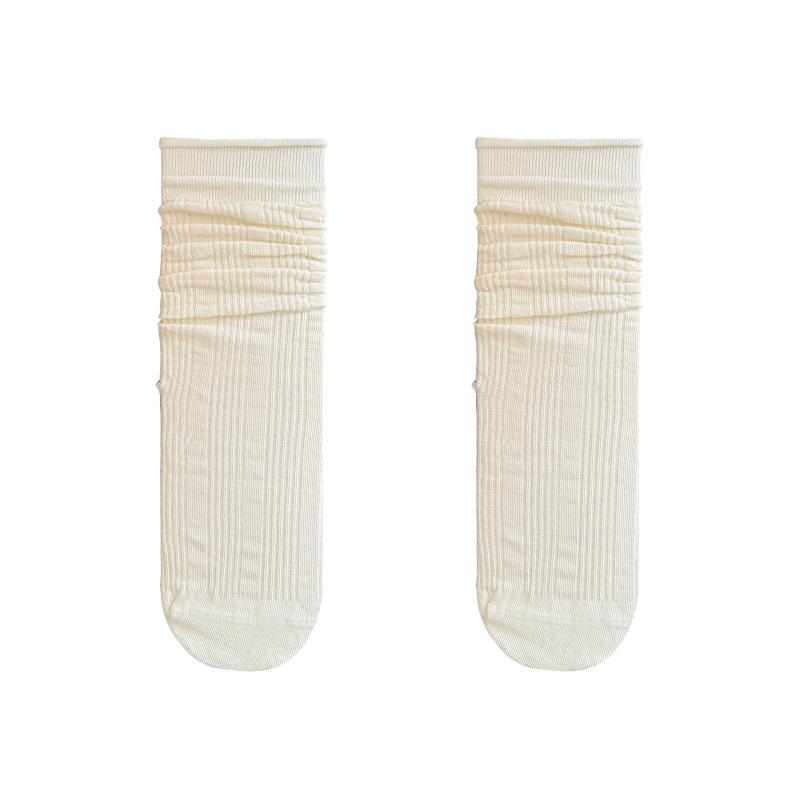 Socks Autumn Stacking Socks Mesh Breathable Crimped Boneless Cotton Socks Versatile Solid Color Medium Tube Socks Socks Industry