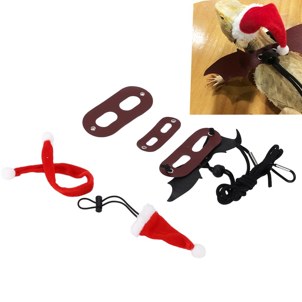 Santa Hat Scarf Lizard Leash Harness Set Adjustable Soft Bearded Dragon Harness Leash for Reptile
