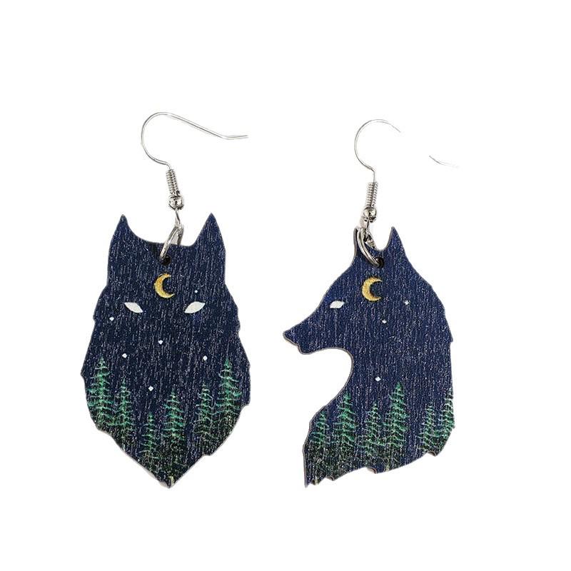 Vintage Cross Earrings: Two-Tone Carved Wolf Design