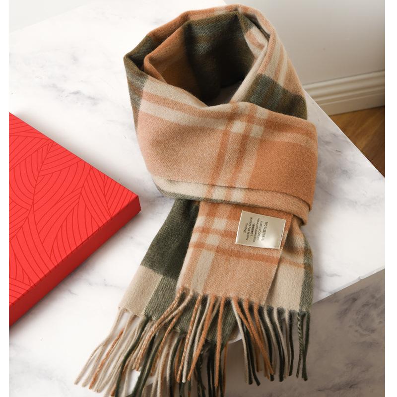 100 pure wool scarves for men and women, winter high-end new plaid scarves, gifts for couples
