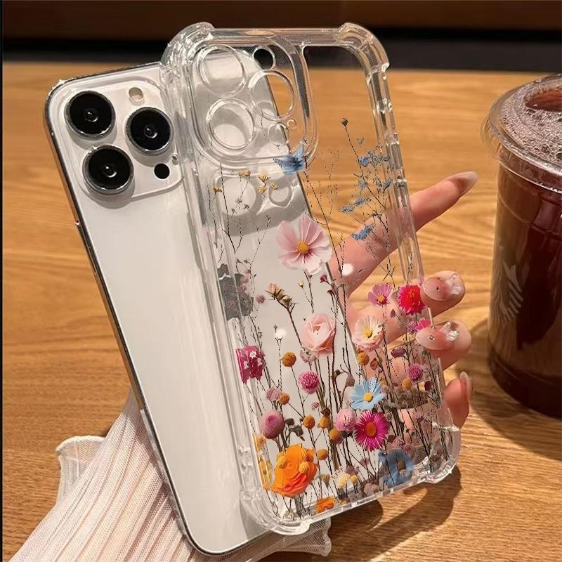 Transparent INS Style Multi Color Real Flower Phone Case For iPhone 17 11 13 12 14 15 16 Pro Max XS XR 15 16 Plus Soft Cover