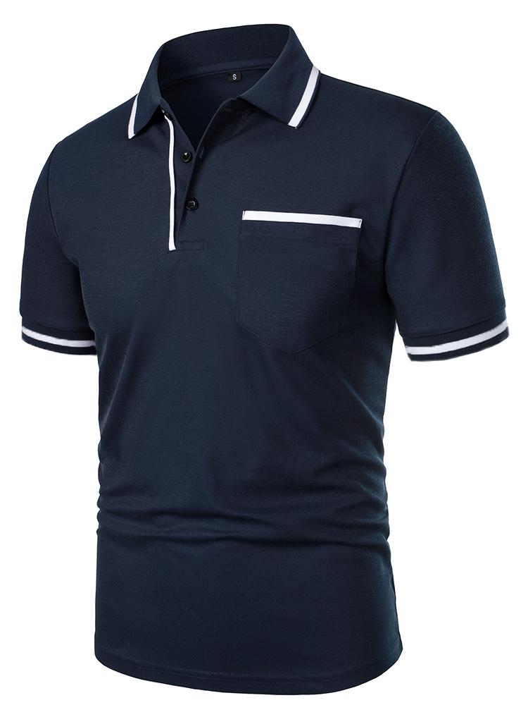 Men's casual fashion solid color short sleeve top lapel men's short sleeve T-shirt Casual fashion solid color top short sleeve