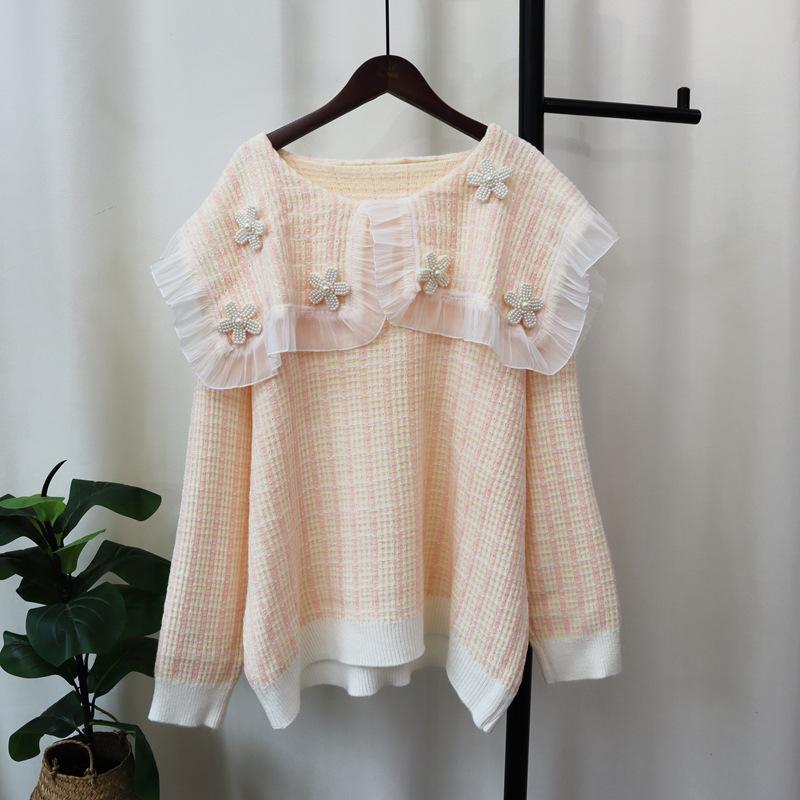 Autumn and Winter New Loose Doll Collar Knitted Sweater Top Sweet Design Sweater Pullover Woman