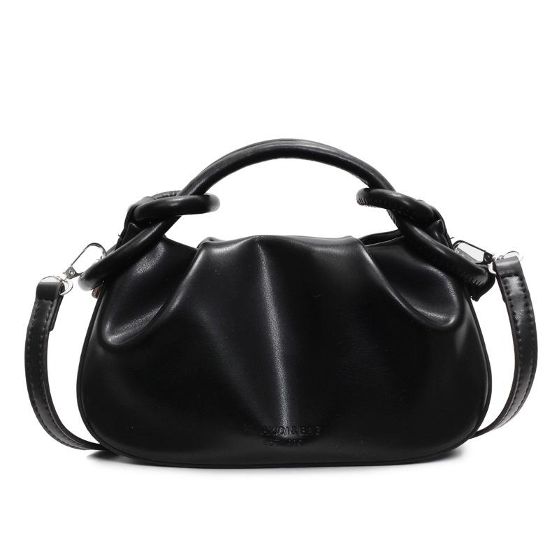

Elegant Pleated Cloud Bag With Knot Handle Chic Mini Handbag Magnetic Buckle Design Shoulder Bag Women Cute Dating Crossbody Bag чёрный