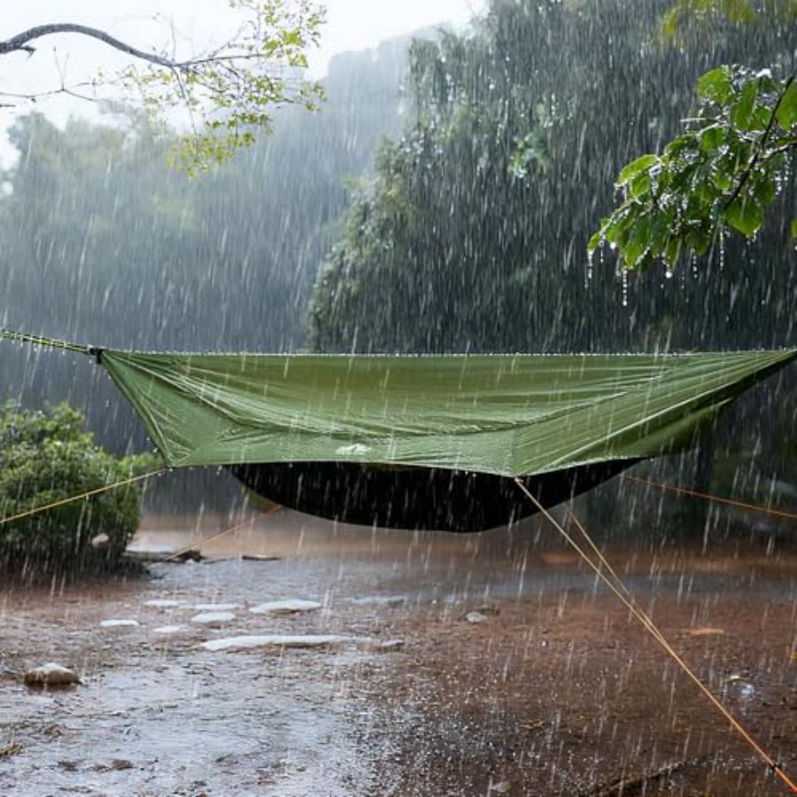 Lightweight Portable 4 in 1 Hammock Tent with Rain Tarp and Mosquito Net for Hiking Jungle Outdoor in Blue