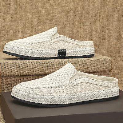 Fashion Men Casual Shoes Slip On Lightweight Loafers Half Slippers Men Sandals Breathable Canvas Fisherman Linen Cloth Loafers Summer