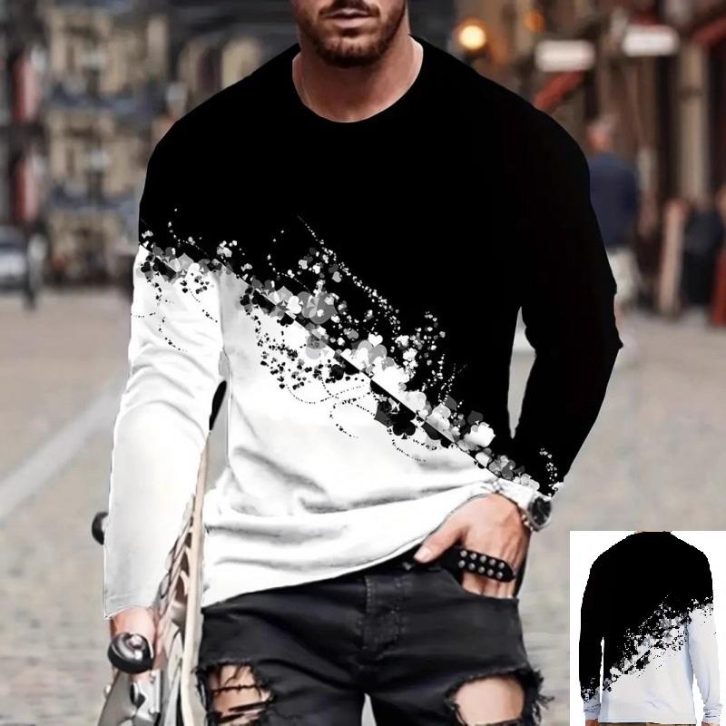 

Мужские футболки с круглым вырезом, 3D-принтом с градиентом, повседневные, с длинным рукавом - мягкая полиэстеровая ткань средней эластичности, одежда для весны и осени, свободного кроя 5XL