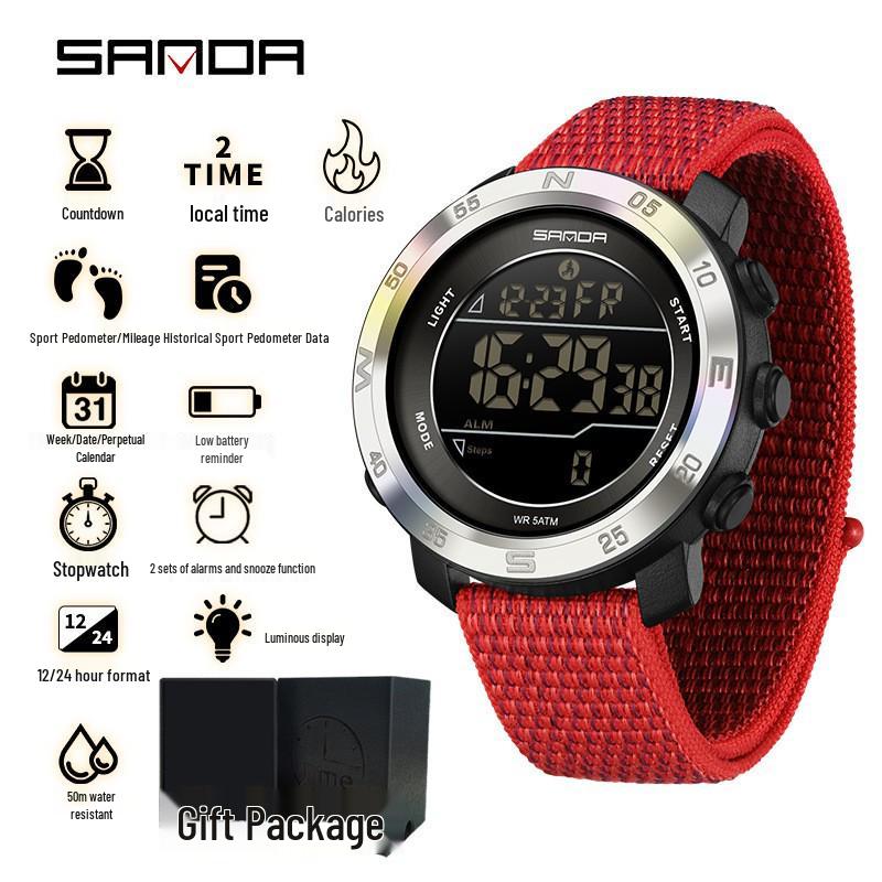 SANDA Unisex Sports Watch: Perpetual Calendar, Alarm, Dual Time Zones, Pedometer.