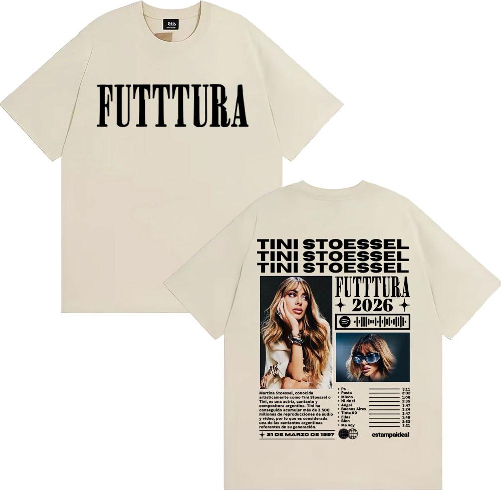 Singer Tini Stoessel Futtura 2026 Tour Merch T-shirts Men Women Harajuku Hip Hop Vintage T Shirt Casual Cotton Oversized T-shirt