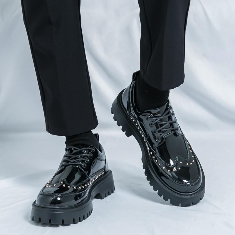 Fashion Casual Men's Leather Shoes Trendy S and Thick Soled Styles Nightclub or Daily Office Work Young Shoes 38-46 Hot Black