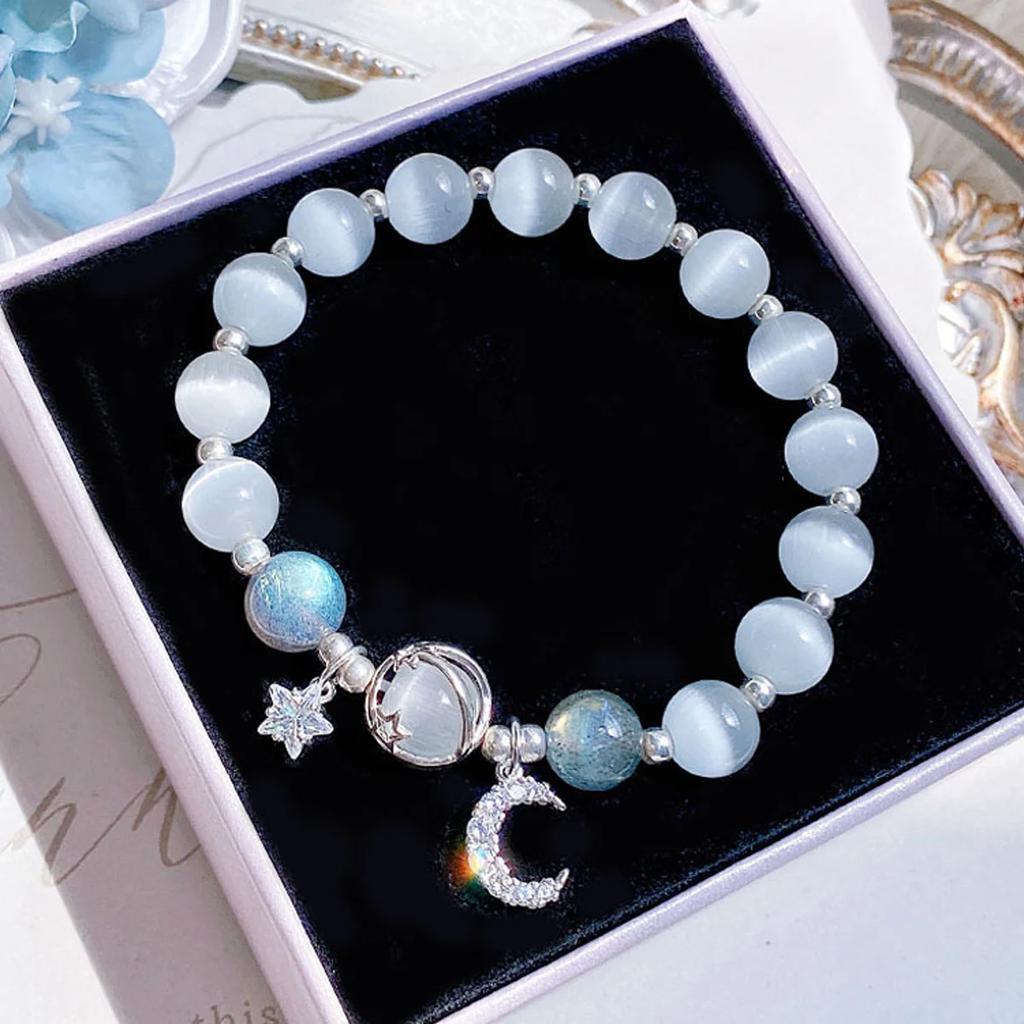 Stone Bracelet For Female In A Niche Design, New Grey Moonlight Star Moon Crystal Bracelet